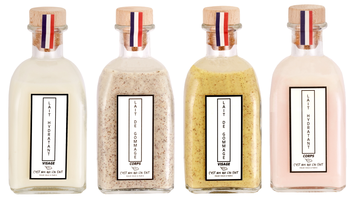 Lait en flacon de verre visage et corps