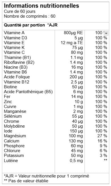 Lot de 20 Vitamines Complex - 27 nutriments essentiels bioactifs