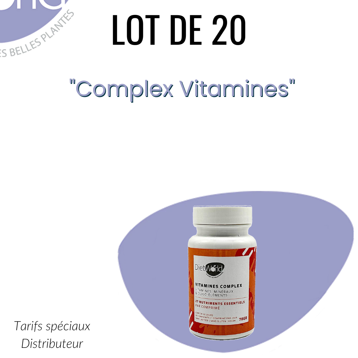 Lot de 20 Vitamines Complex - 27 nutriments essentiels bioactifs