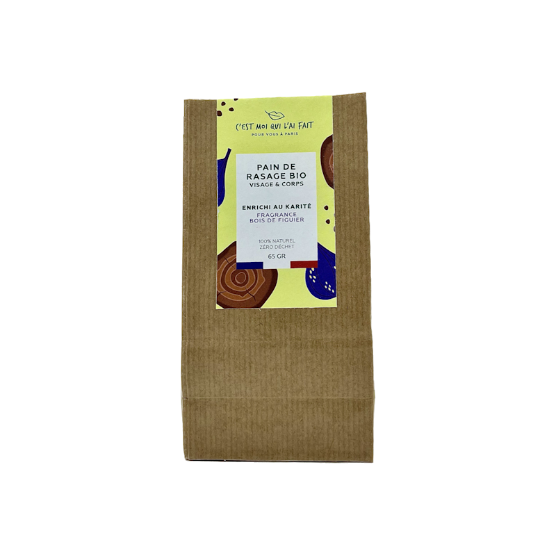 Pain de rasage bio enrichi en karité. Fragrance bois de figuier