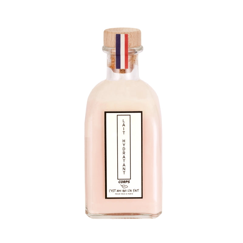 Lait hydratant corps en flacon de verre, fragrance fleur de tiaré