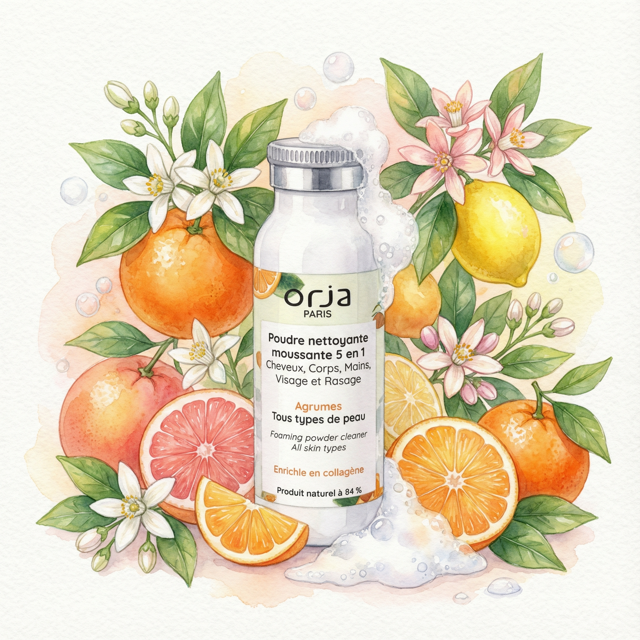 Poudre moussante 5 en 1 - Agrumes - Tous types de peau