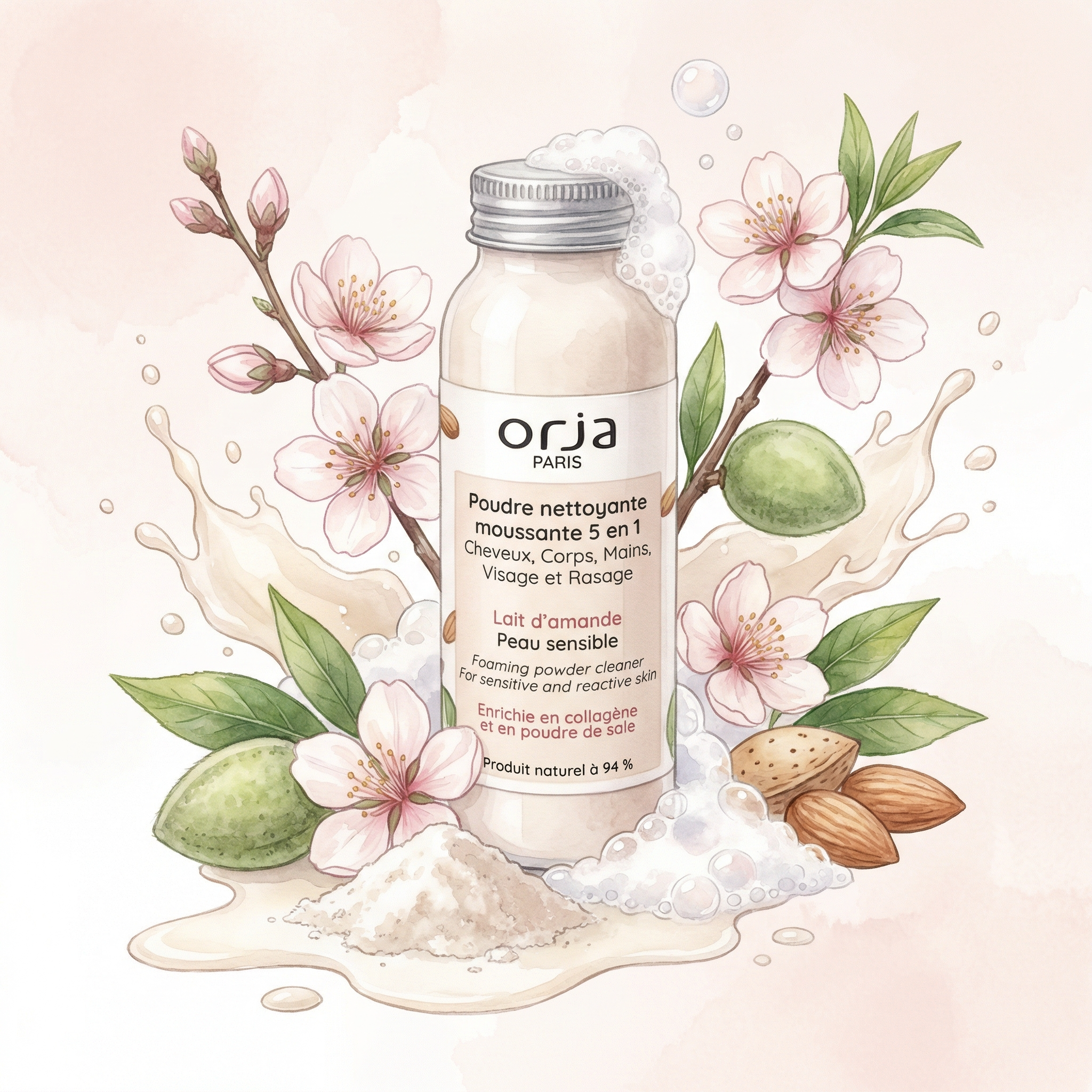 Poudre moussante 5 en 1 - Lait d'amande - Peau sensible