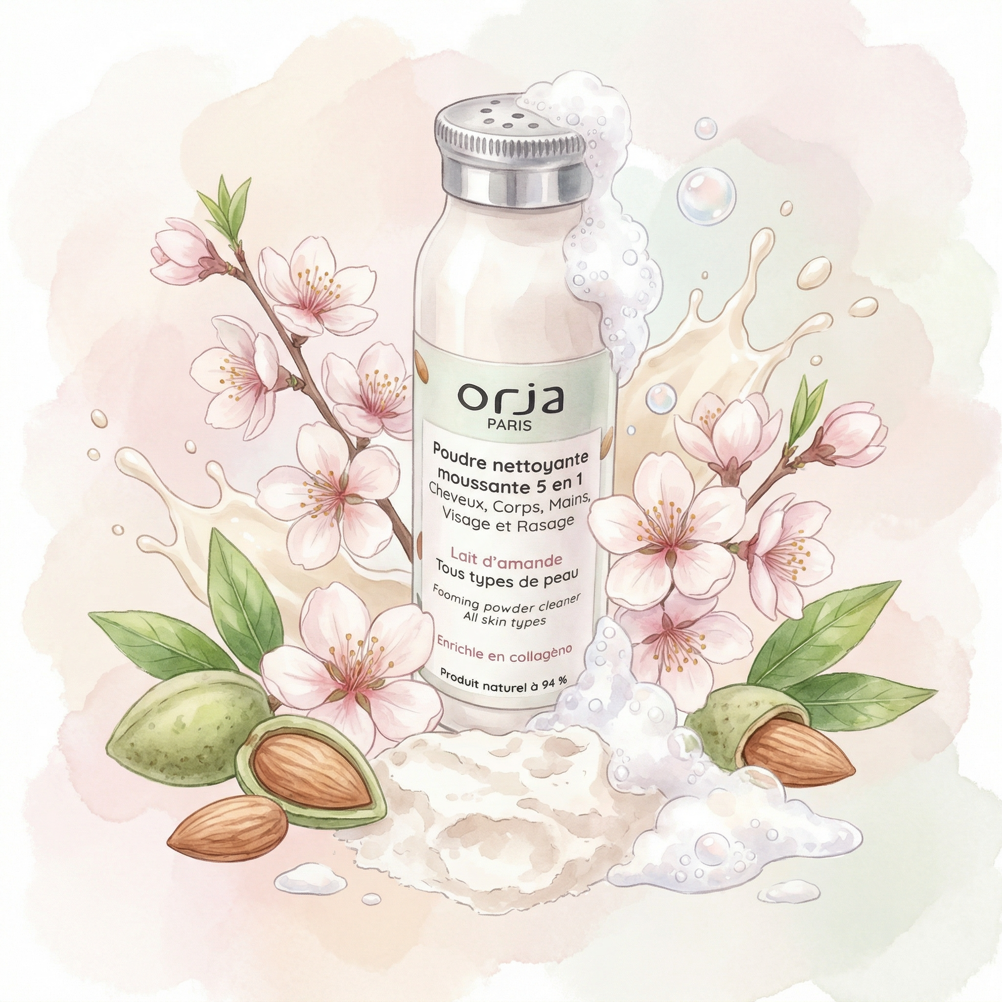 Poudre moussante 5 en 1 - Lait d'amande - Tous types de peau