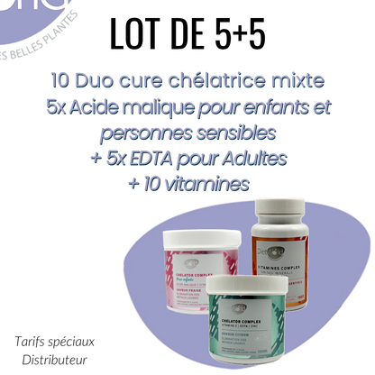 Lot 10 Duo Chelator 5x Adults 5x Children + Vitamins - Heavy Metal Detox
